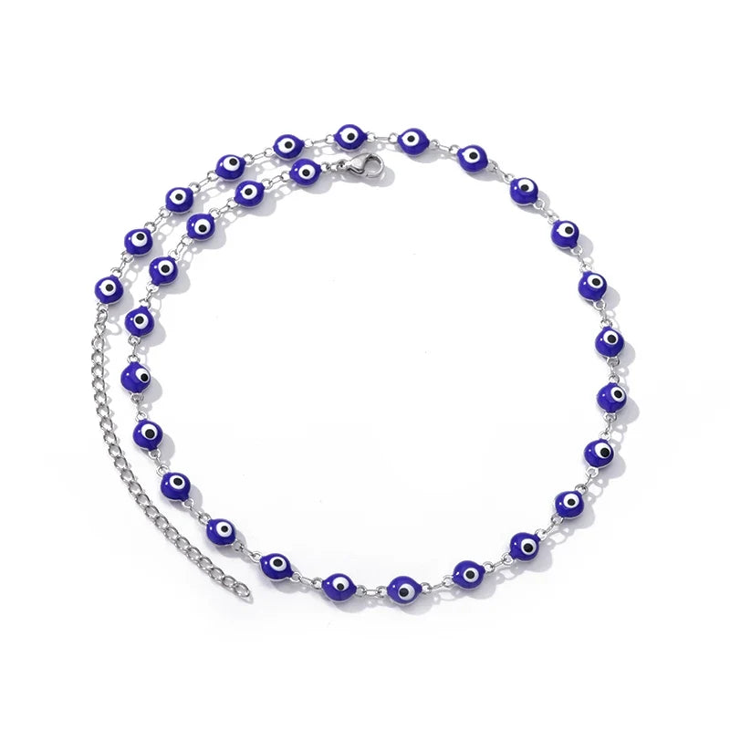Zircon Evil Eye Pendant Necklace For Women Stainless Steel Turkish Eye Fatima Hand Chain Choker Collar Goth Jewelry onlyfans