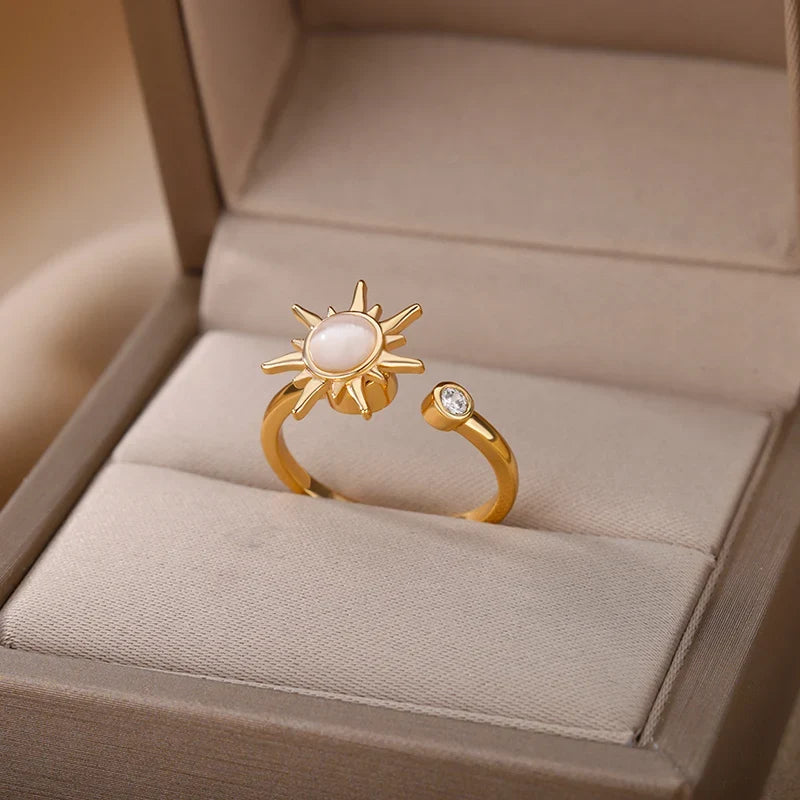 Anti Stress Anxiety Ring For Women Stainless Steel Sun Pendant Spinner Fidget Finger Rings 2024 Fashion Birthday Jewelry Gift