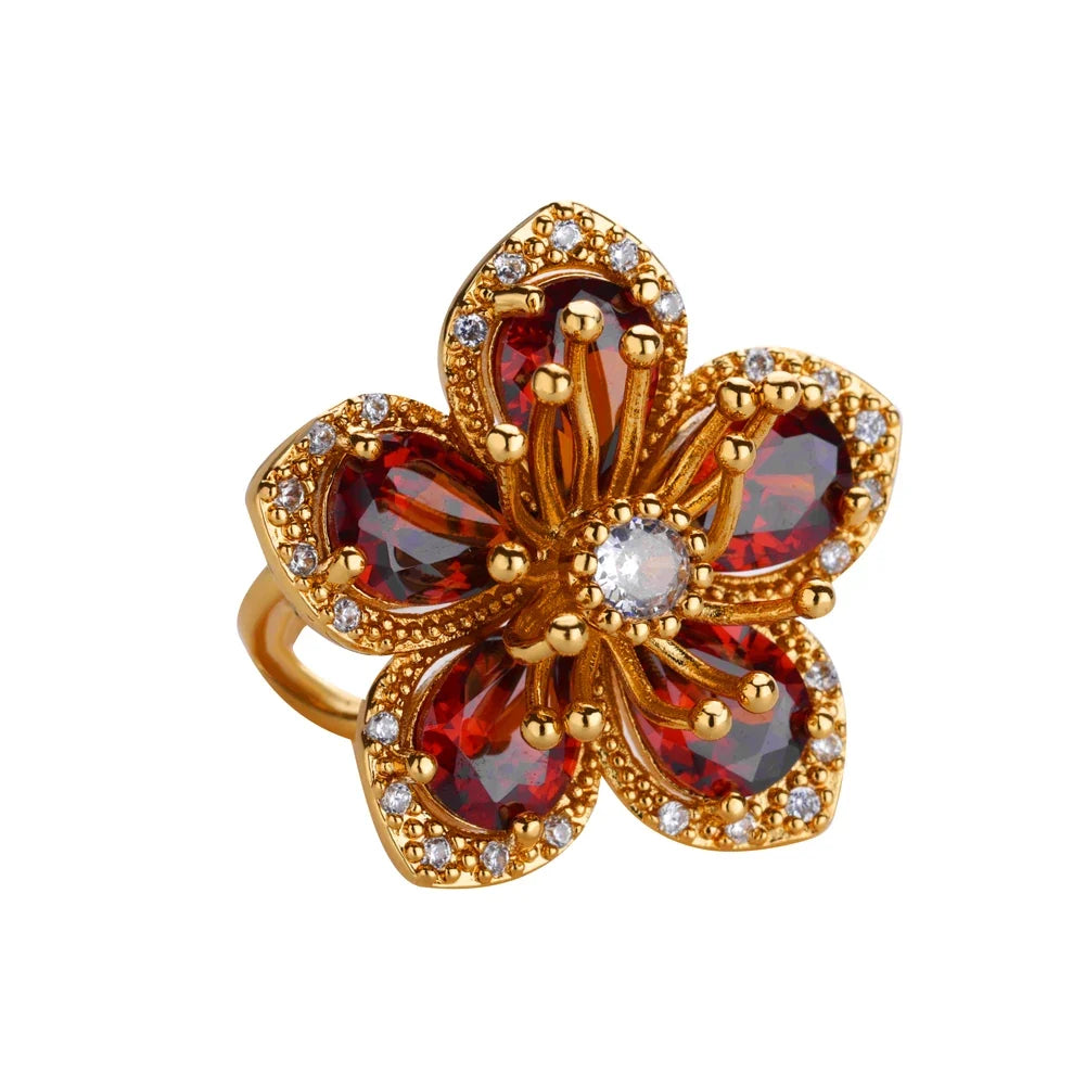 Luxury Colorful Zircon Flower Rings For Women Gold Color Stainless Steel Opening Ring Fashion Wedding Party Aesthetic Jewelry