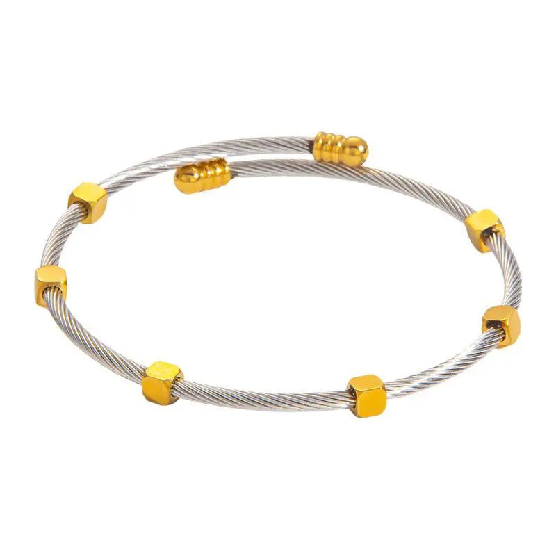 1pcs Stainless Steel Gold-plated Bangle Trendy Retro Hip-hop Style Bracelet Fried Dough Twists Steel Wire Rope Colorfast Bangle
