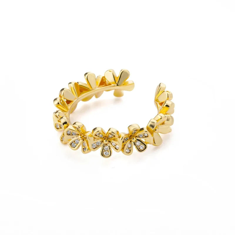 Stainless Steel Exaggerated Big Flower Rings For Women Gold Color Sunflower Finger Ring Female Fashion Aesthetic Jewelry Gift