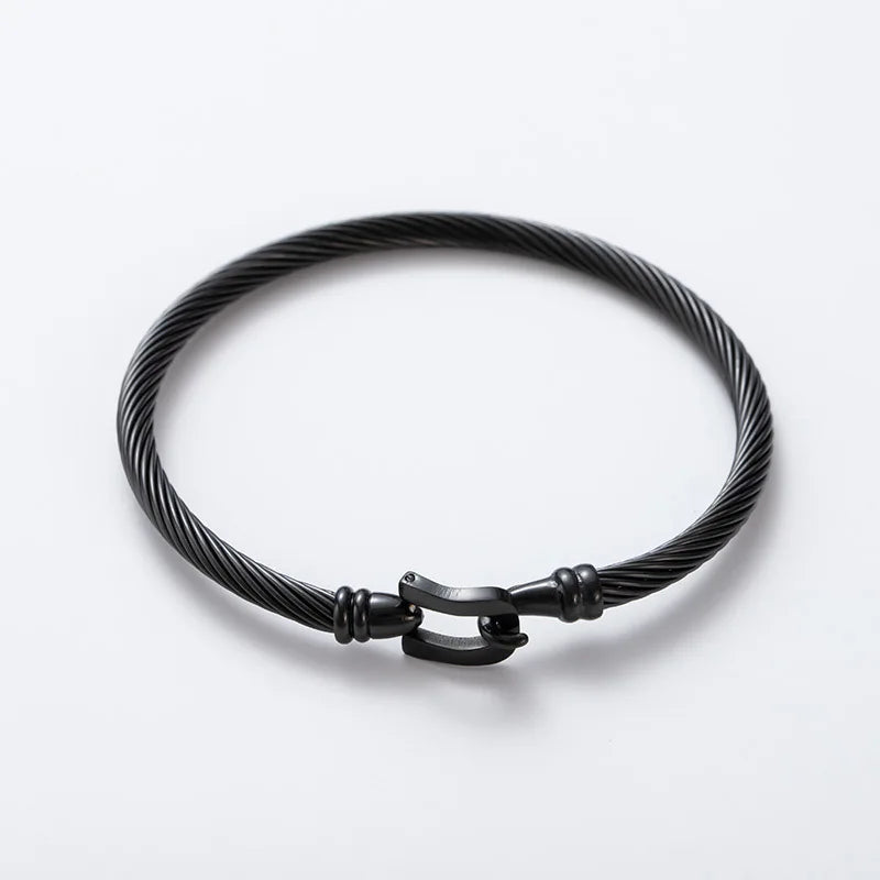 1PCS Stainless Steel Wire Bracelet Horseshoe Shaped Magnetic Buckle Trendy Minimalist Punk Gold Silver Black Men's Bracelet