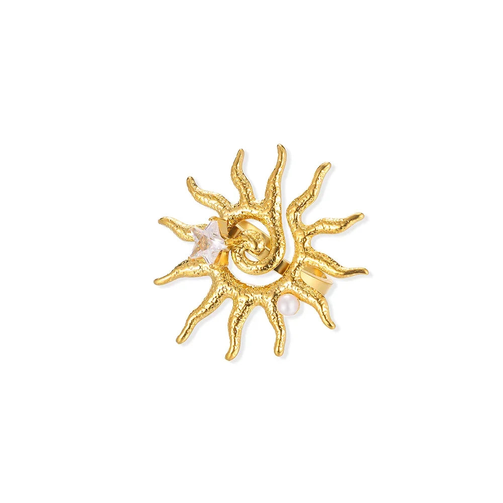 Stainless Steel Exaggerated Big Flower Rings For Women Gold Color Sunflower Finger Ring Female Fashion Aesthetic Jewelry Gift