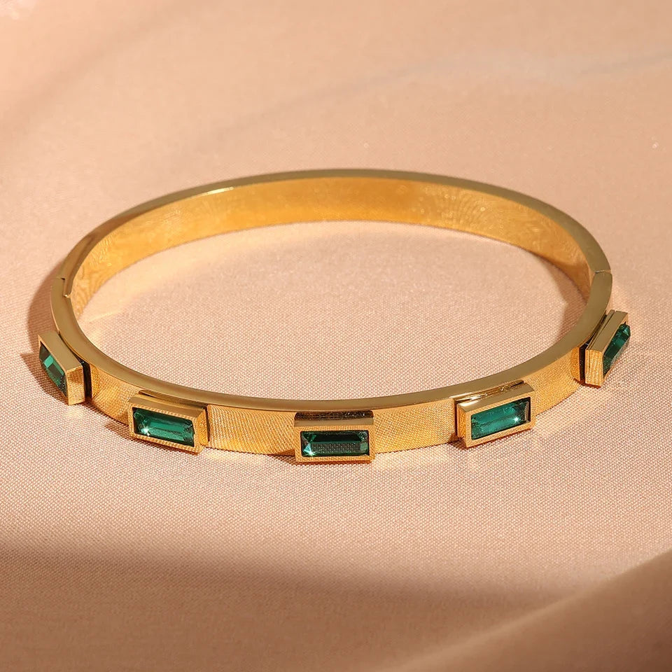 Yupsk 3Pcs Gold Color Stainless Steel Stacked Bangle Bracelets for Women Exquisite Inlaid Zircon Waterproof Party Jewelry