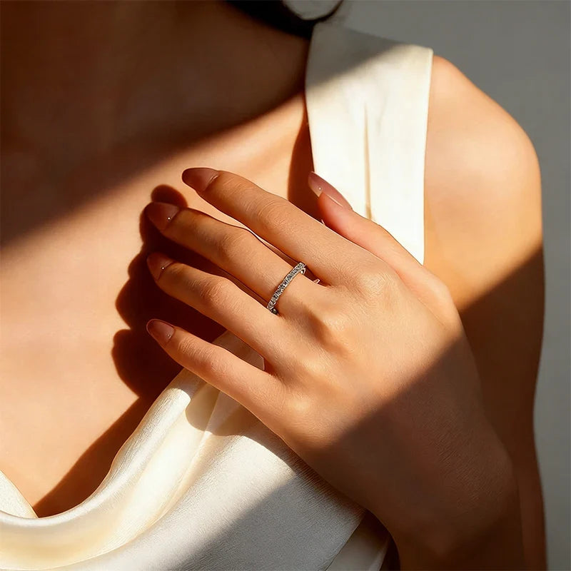 NeeTim D Color 2mm Full Moissanite Diamond Ring for Women Sterling Silver 925 with Gold Plated Wedding Bridal Band Rings Jewelry