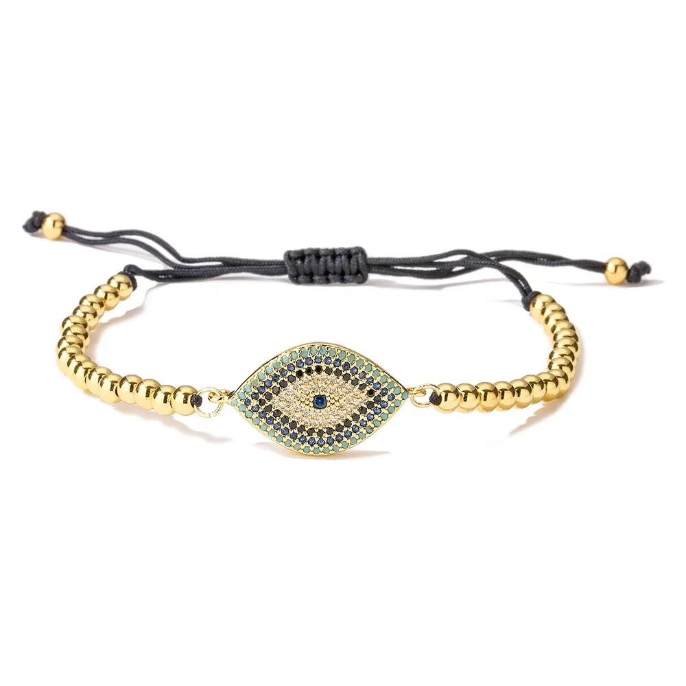 NEWBUY 2026 Trendy Turkish Gold Color Evil Eye Bracelet Adjustable AAA CZ Pave Setting Female Luckry Party Jewelry Gift