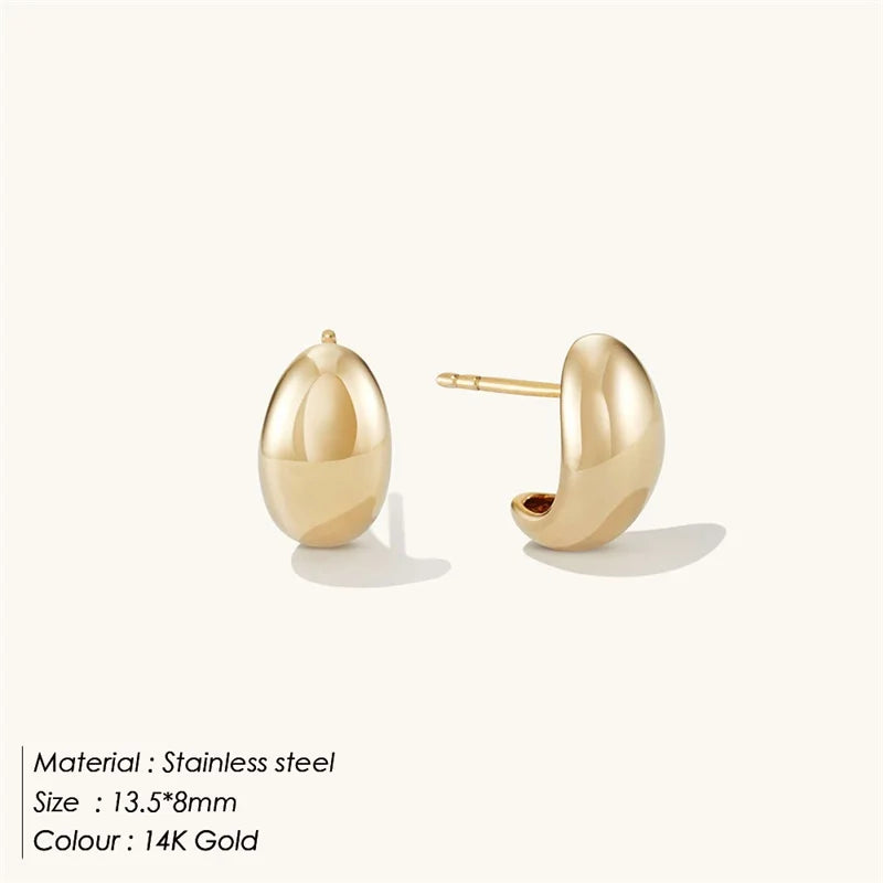 SUNIBI Stainless Steel Stud Earring for Women Gold Color Silver Color Simple Earrings Wives Smooth Thick Hoop Fashion Jewelry
