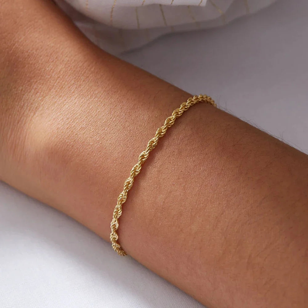 Twisted Rope Chian Bracelet for Woman Hip Hop Punk Gold Color Stainless Steel Gold Color Necklace Fashion Jewelry Gift