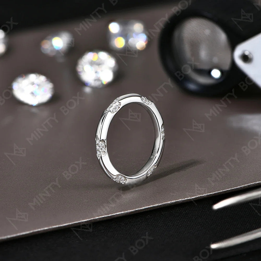 MINTYBOX S925 Silver Moissanite Wedding Band Ring for Women Lab Diamond Engagement Rings 18K Gold Plated Jewelry