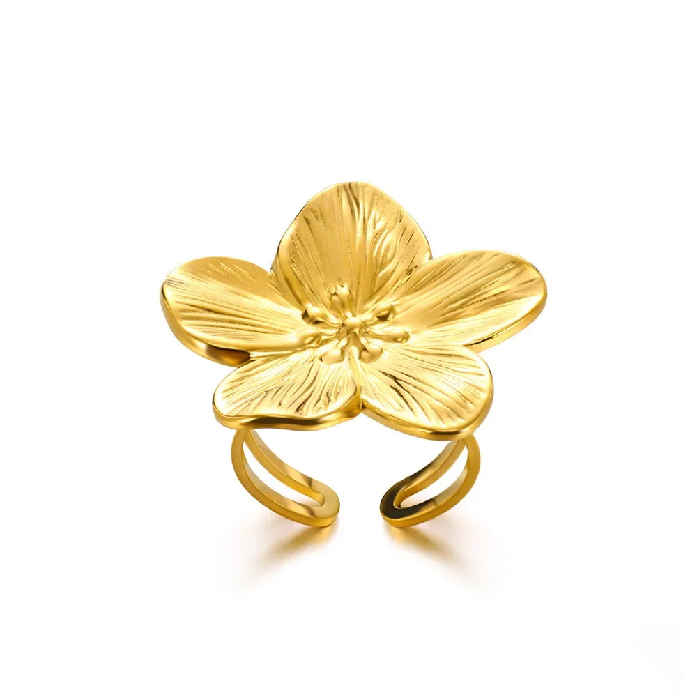 Stainless Steel Exaggerated Big Flower Rings For Women Gold Color Sunflower Finger Ring Female Fashion Aesthetic Jewelry Gift