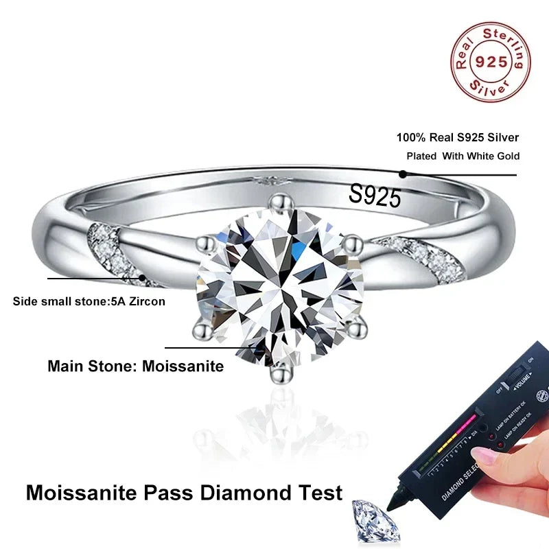 NeeTim 1ct - 3ct Moissanite Ring 925 Sterling Silver with Gold Plated Diamond Engagement Wedding Band Fine Jewelry For Women