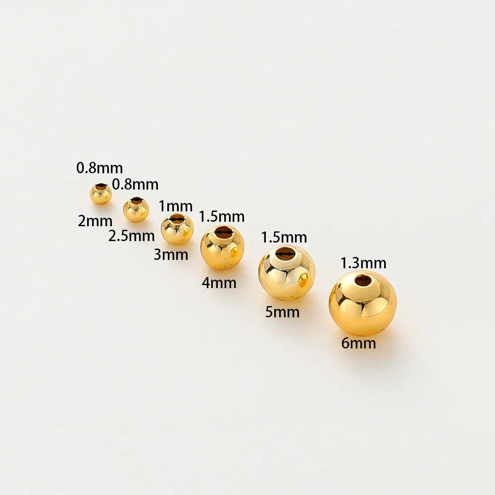 30-100Pcs 14K/18K Gold Color Plated Brass 2/2.5/3/4/5/6mm Spacer Beads for Jewelry Making Beads Accessories Findings Wholesale