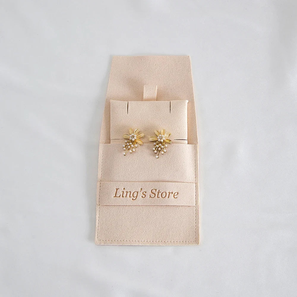 20/50/100pcs Personalized Logo Jewelry Microfiber Strip 8x8cm Bag Insert With 6x6cm Pad Card For Earrings Studs Necklace Pendant