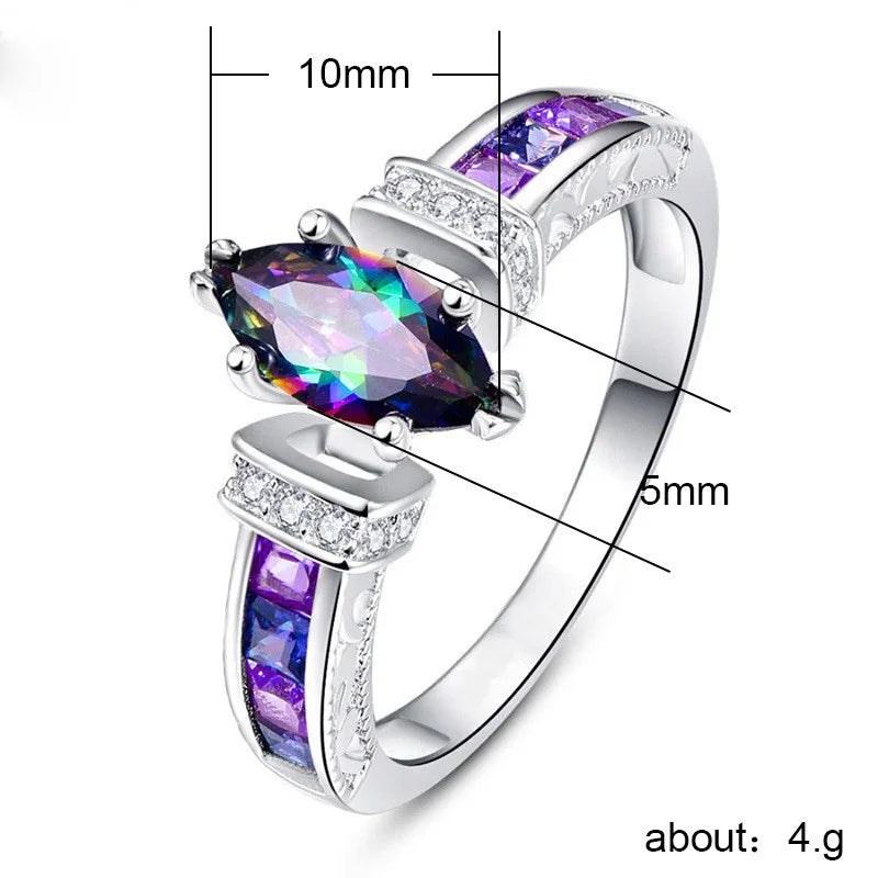 925 Sterling Silver Special Marquise Shape Shiny Purple CZ Prong Setting Fashion Party Rings for Women Jewelry Gift