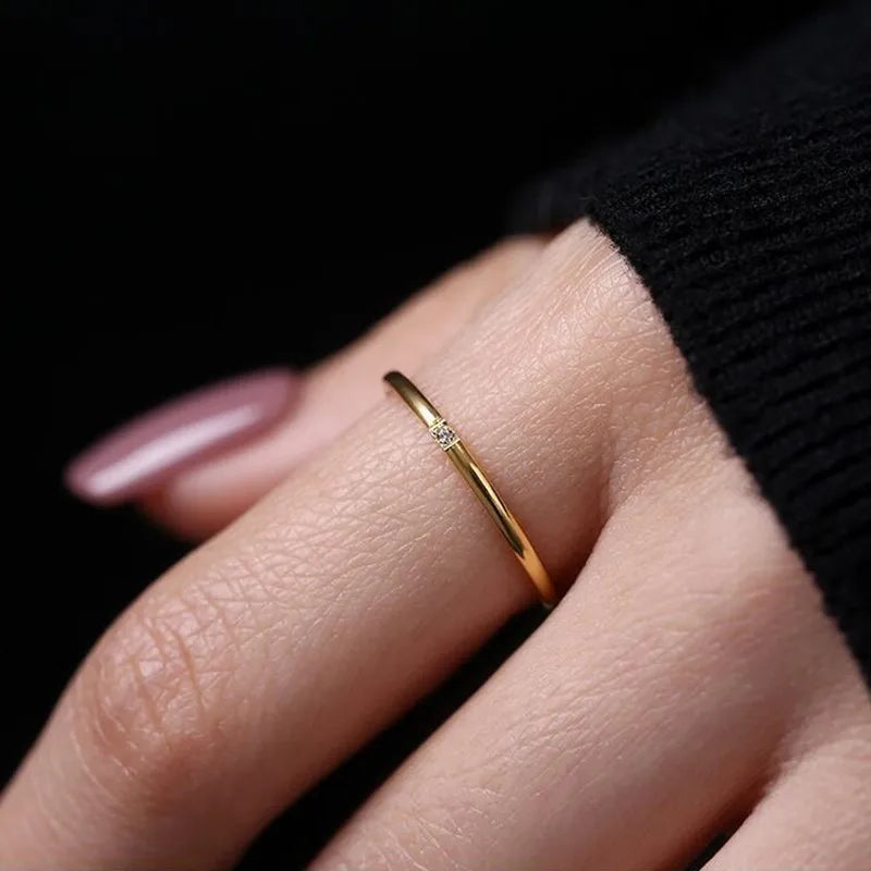 1mm Thin Stainless Steel CZ Inlay Stackable Ring Wedding Band for Women Girl Size 3-10