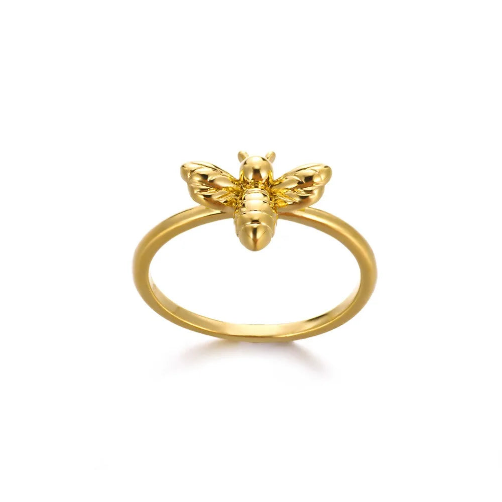 Fashion Bee Rings For Women Design Gold Color  Stainless Steel Bee Ring Wedding Engagement Christmas Jewelry Gift