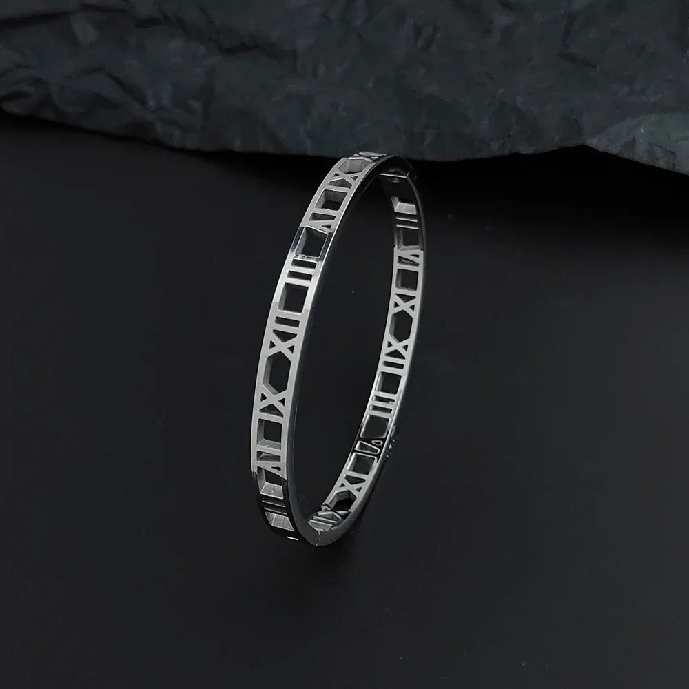 Luxury Crystal Hollow Roman Numeral Bracelets For Women Men Stainless Steel Unisex Bangle Fashion Classic Jewelry Accessories