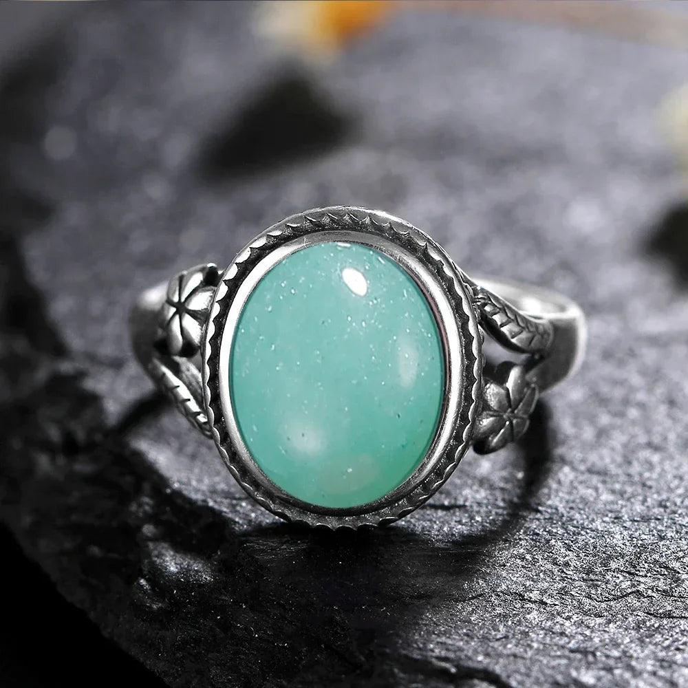 Vinatge Silver Ring Female Jewelry Natural Moonstone Tiger's Eye Personalized Rings for Women Bijoux Wedding Jewelry Gift S925