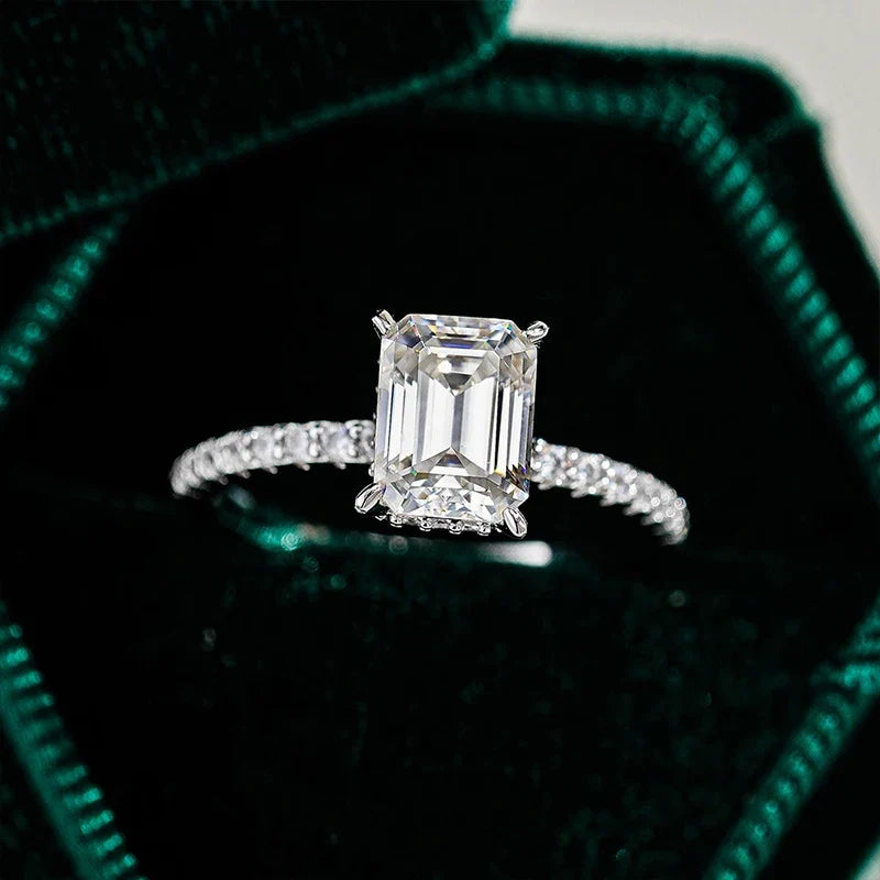 NeeTim 1ct 2ct 3ct Emerald Cut Moissanite Rings for Women 925 Sterling Silver Lab Diamond Wedding Engagement Ring Gemstone Band