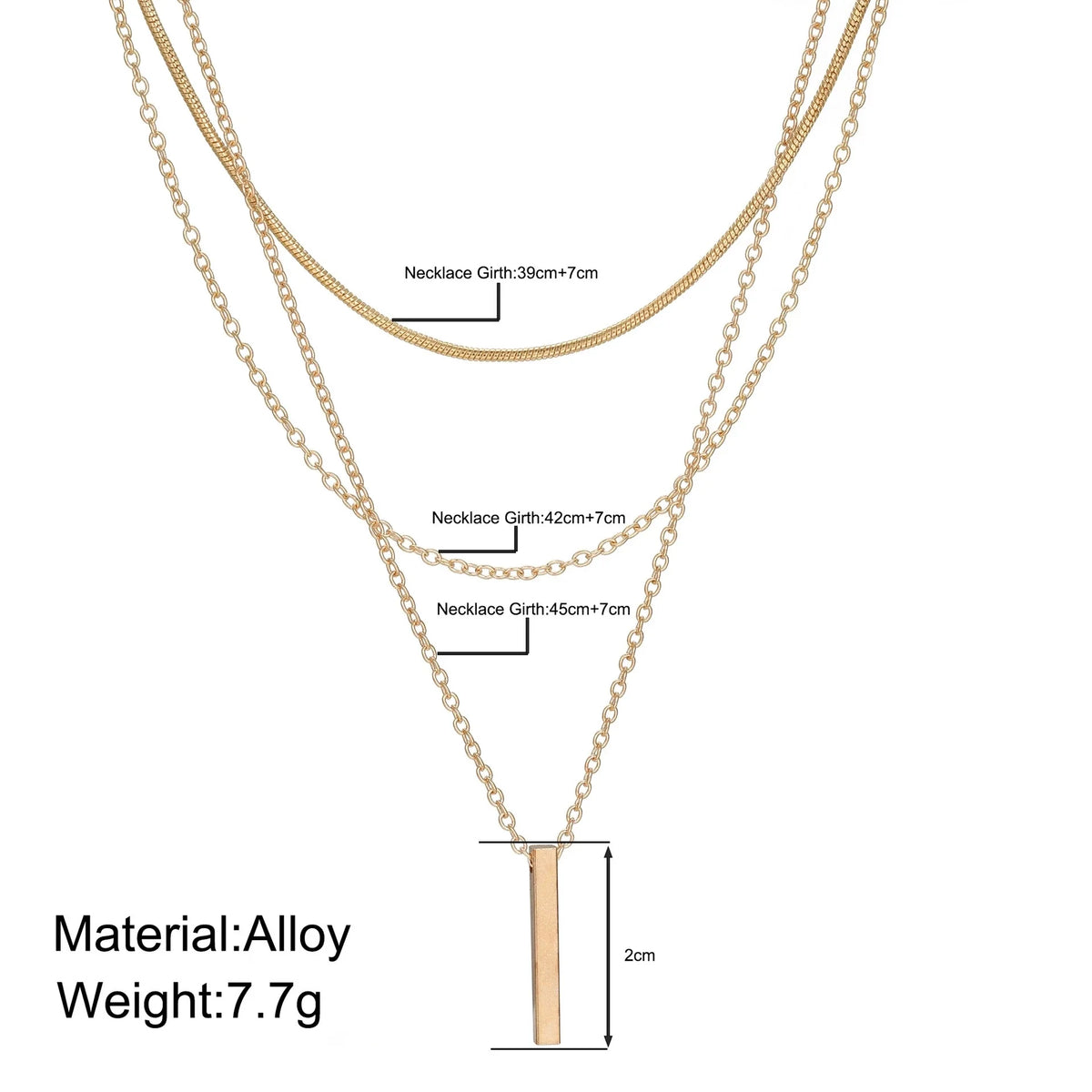 Fashion Layered Metal Bar Pendant Necklace for Women Daily Wear Gold Color Reactangle Clavicle Chain Collarbone Necklace Jewelry