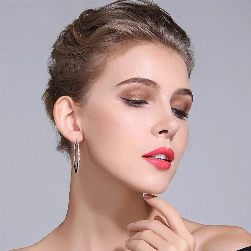 NeeTim Full D Color Moissanite hoop Earrings for Women 925 Sterling Silver with White Gold Plated Ear Studs Fine Jewelry Gift