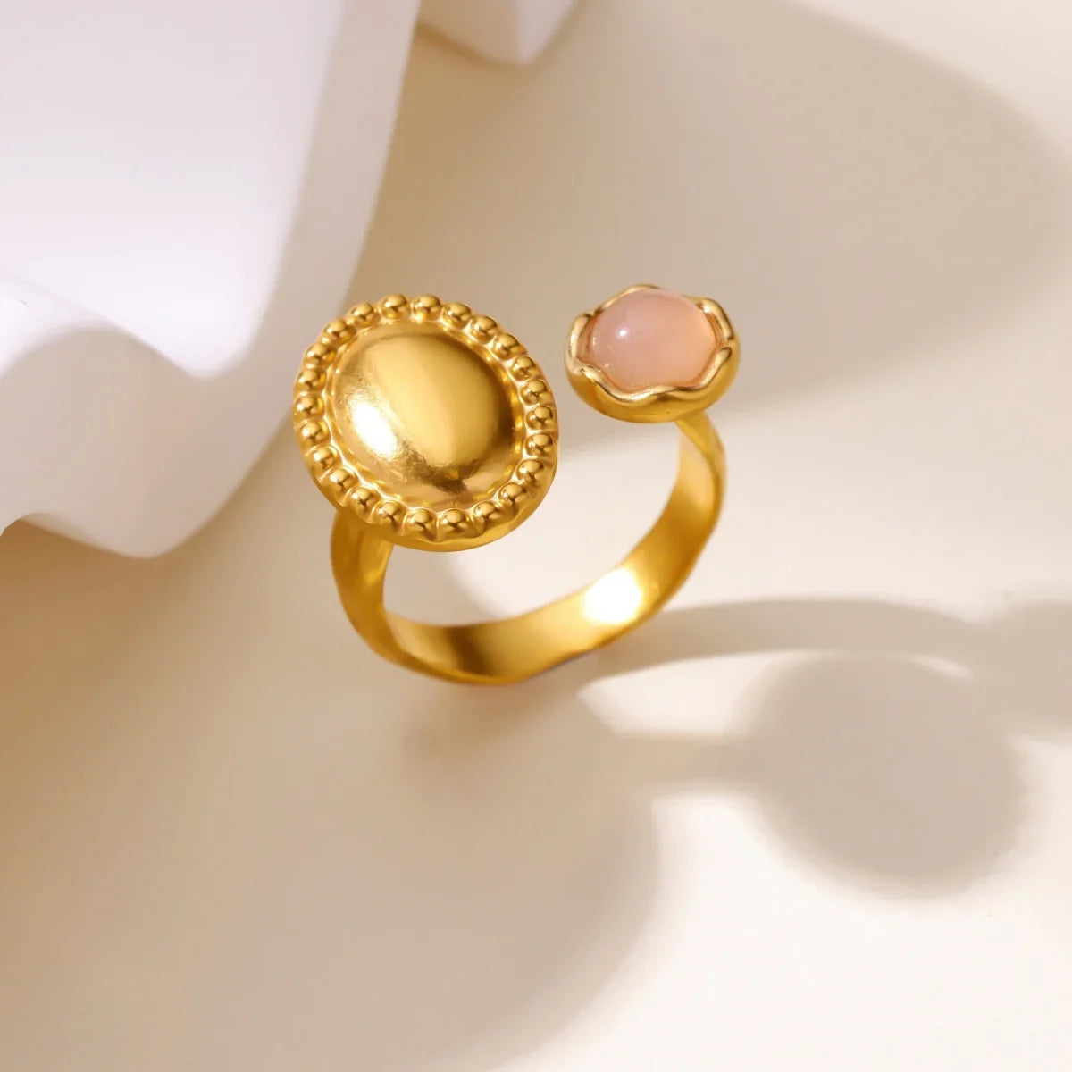 Luxury Opal Zircon Sun Rings For Women Girls Stainless Steel Gold Color Open Ring 2025 New Fashion Wedding Couple Jewelry Gift