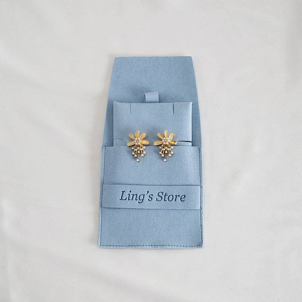 20/50/100pcs Personalized Logo Jewelry Microfiber Strip 8x8cm Bag Insert With 6x6cm Pad Card For Earrings Studs Necklace Pendant
