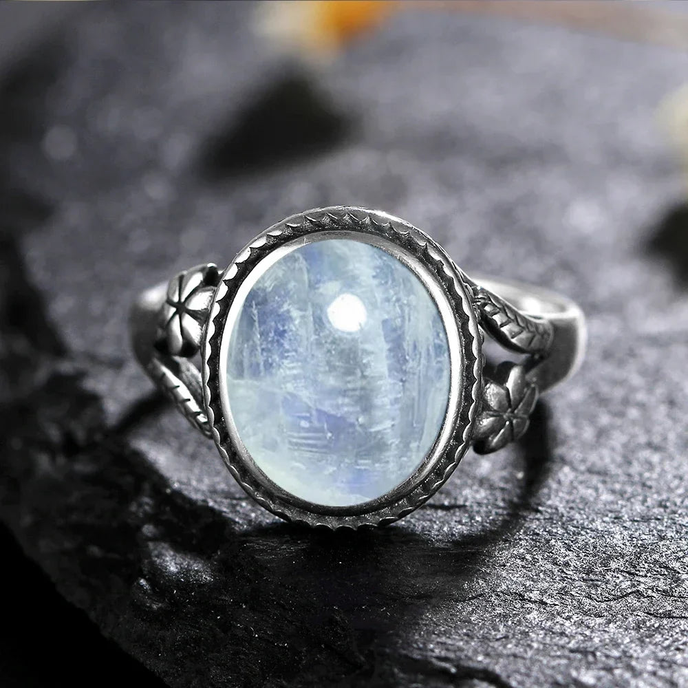Vinatge Silver Ring Female Jewelry Natural Moonstone Tiger's Eye Personalized Rings for Women Bijoux Wedding Jewelry Gift S925