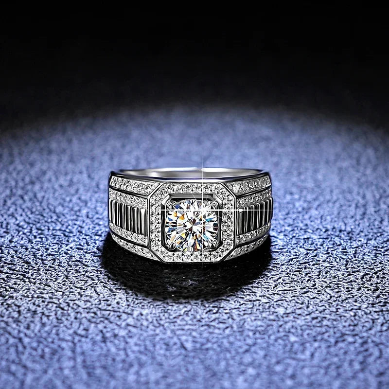 NeeTim Moissanite Ring For Men Sterling Silver Platinum Plated Ring Lab Diamond Men's Rings Man Wedding Band Fine Jewelry