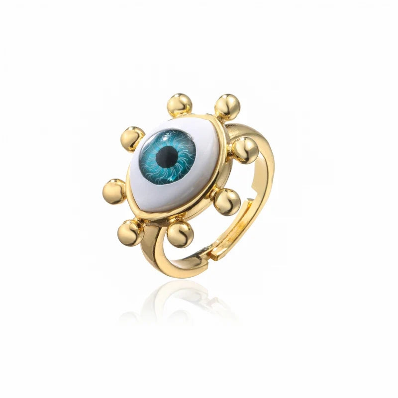 NEWBUY 2024 Fashion Gold Color Copper Wedding Jewelry AAA CZ Evil Eye Design Open Ring For Women Girl Engagement Gift