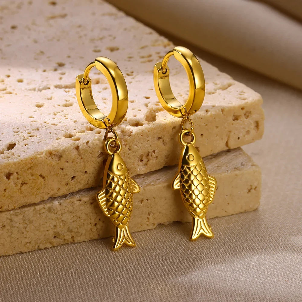 Freshwater Ocean Starfish Shell Hoop Earrings For Women Elegant Stainless Steel Gold Color Aretes Christmas jewelry accessories