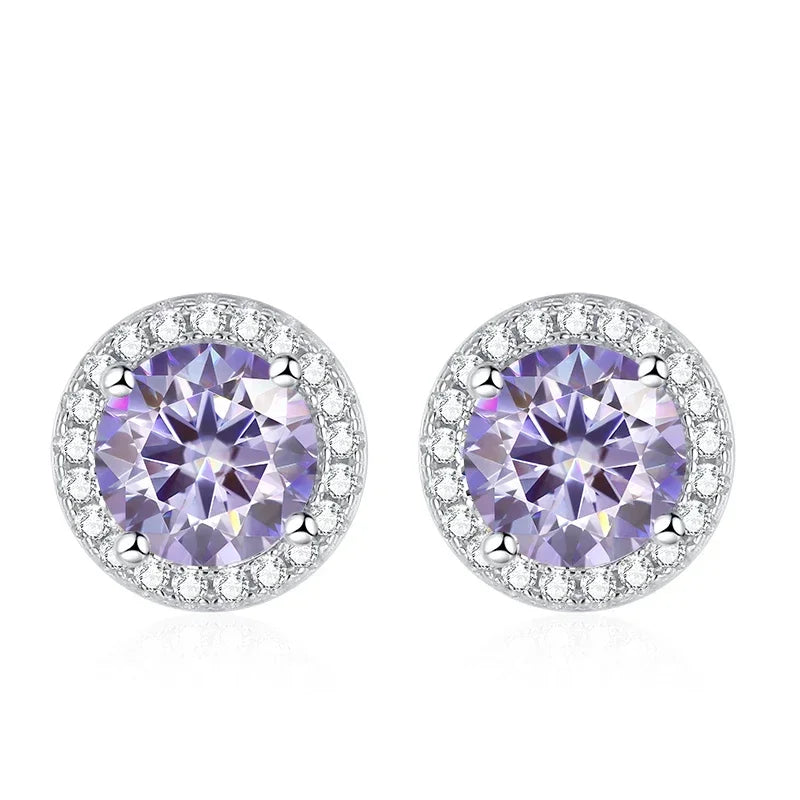 NeeTim Moissanite Stud Earrings for Women 925 Sterling Silver Green Blue Pink Red Black Blue Sparkling Moissanite Studs Earring