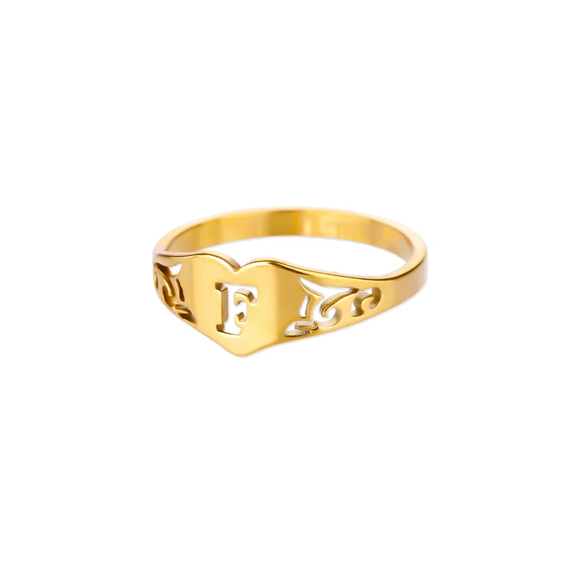 Fashion Hollow Initial Letter Heart Rings For Women Gold Color Stainless Steel A-Z Letter Ring Aesthetic Wedding Jewelry Gift