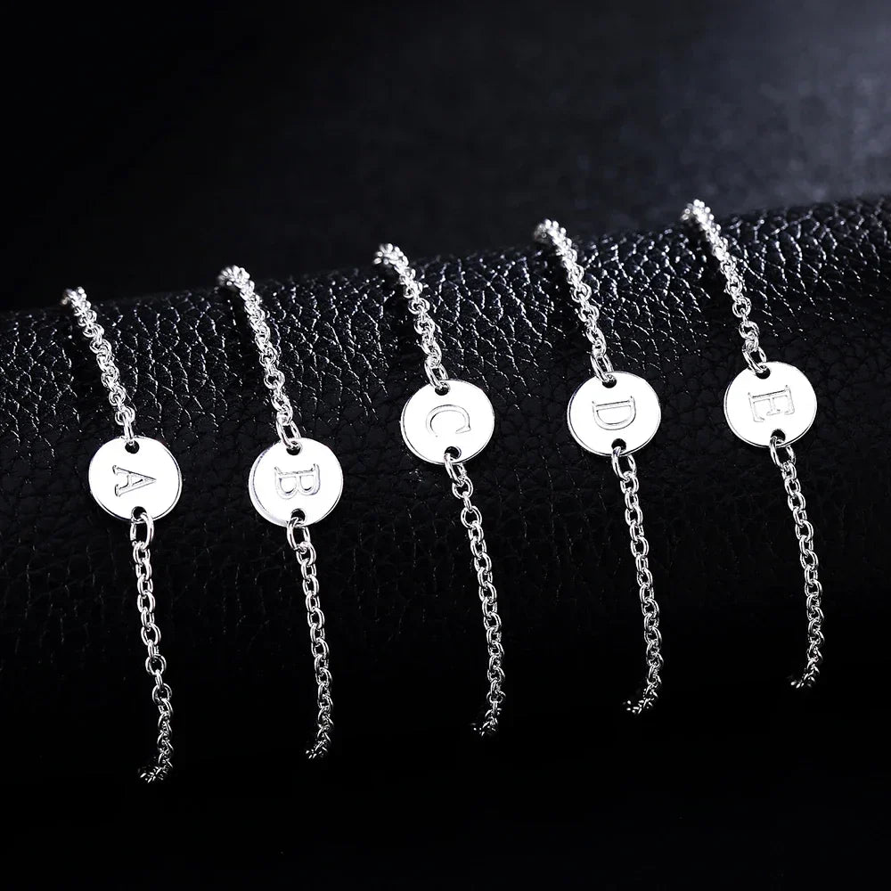 New trend 925 sterling Silver 26 letter cards Chain Bracelets for Women Fashion wedding Party fine Jewelry Christmas Gifts