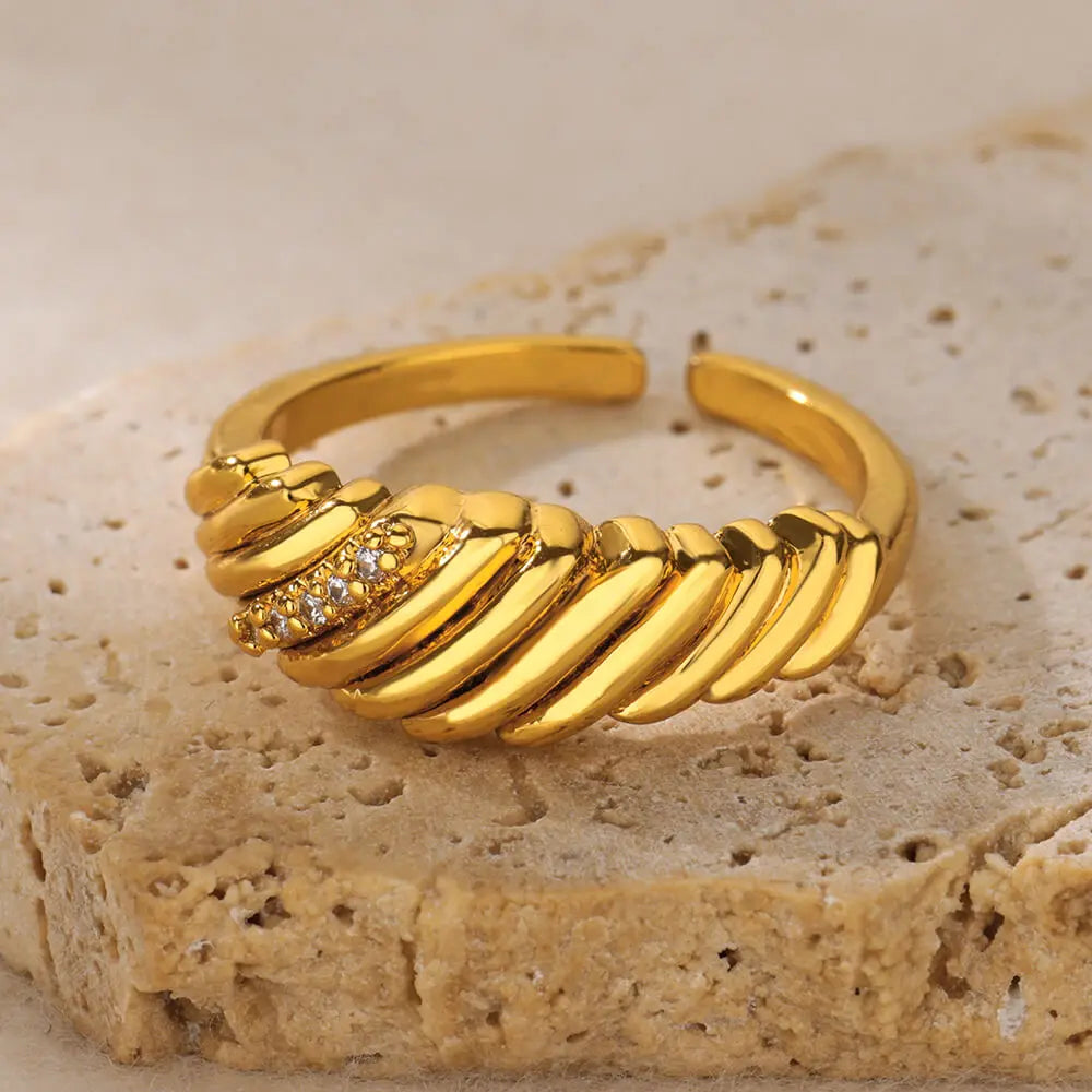 Gold Color Stainless Steel Geometric Rings for Women Zircon Heart Sun Moon Open Ring Fashion Aesthetic Jewelry Wedding Gift