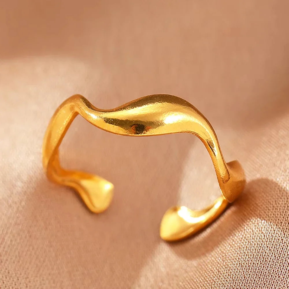 Stainless Steel Zircon Geometric Rings For Women Luxury Evil Eye Gold Color Adjustable Trendy Wedding Aesthetic Jewerly Gift