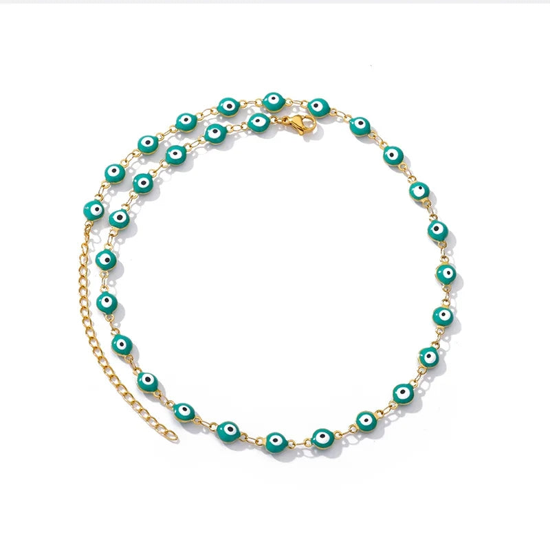 Zircon Evil Eye Pendant Necklace For Women Stainless Steel Turkish Eye Fatima Hand Chain Choker Collar Goth Jewelry onlyfans