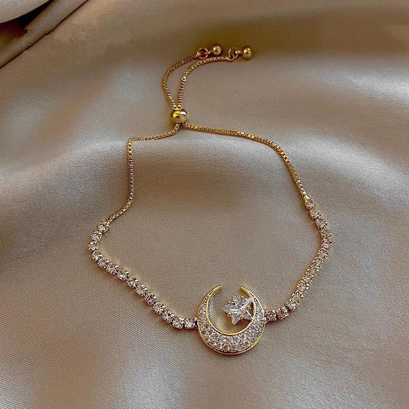 Korea New Design Fashion Jewelry Zircon Star Moon Stretch Adjustable Bracelet Girl Gift Women Custom Jewelry