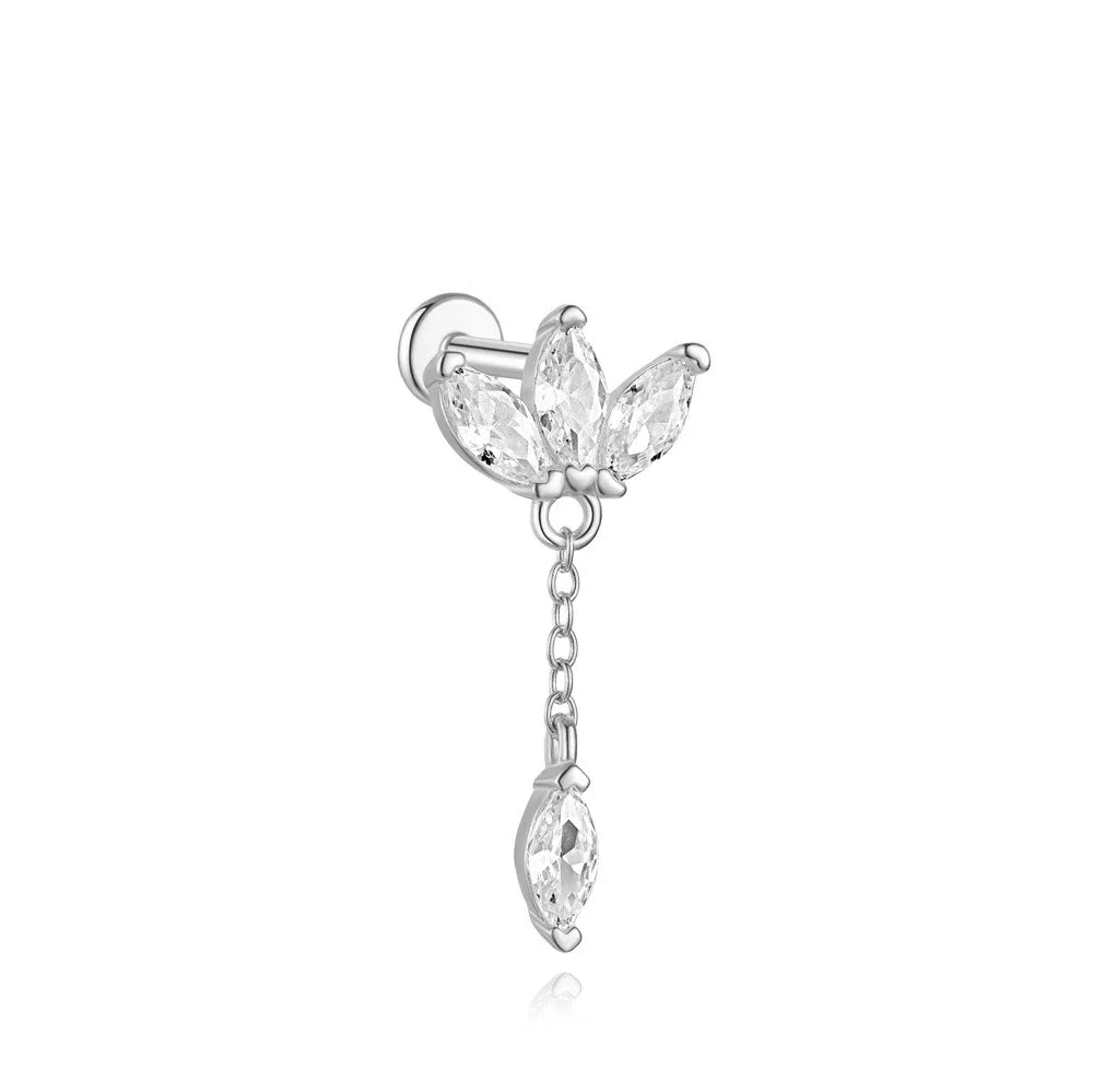 CANNER 1PC Four Pointed Star Moon Tassel Lotus Cartilage Spiral Puncture 925 Sterling Silver Stud Earring For Women Ins Earring