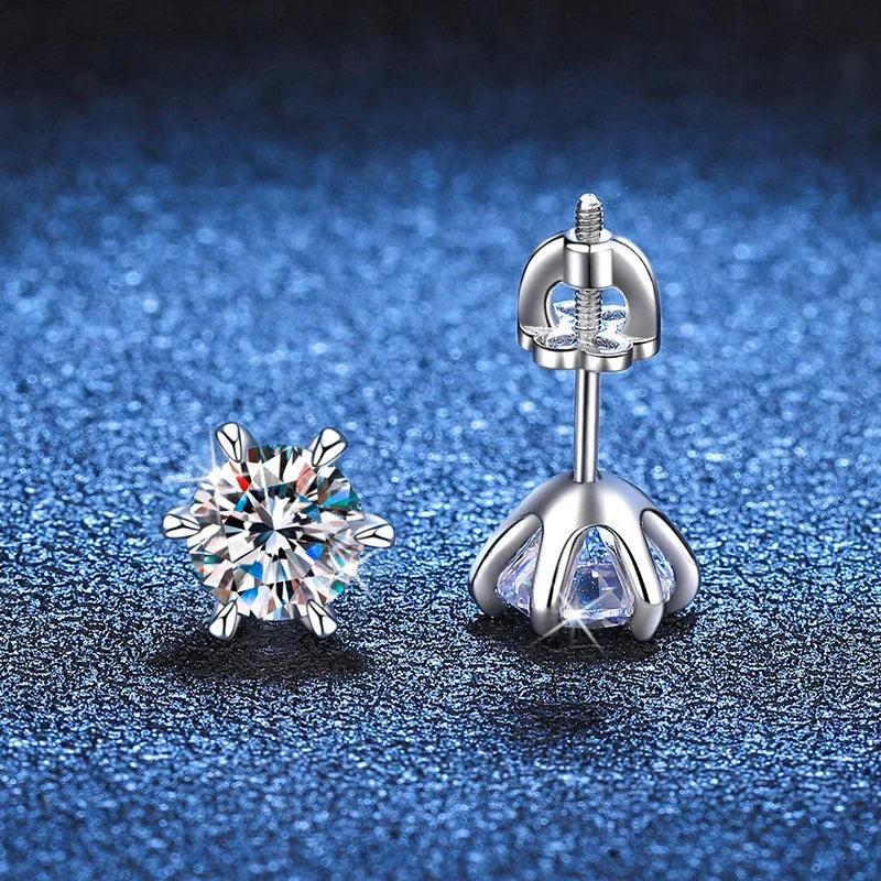 NeeTim 1ct 2ct Moissanite Screw Earrings for Women 925 Sterling Silver with Gold Plated Diamond Wedding Party Girl Stud Earrings