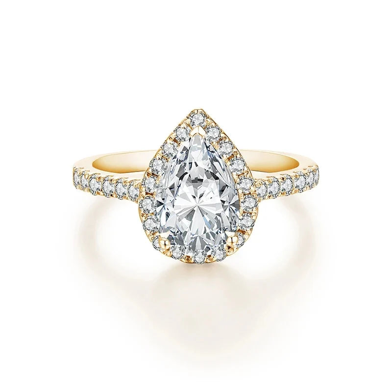 MINTYBOX Pear Cut 2.0CT Luxury Moissanite Ring Solid 925 Sliver 18K Gold Plated Engagement Halo Ring for Women Fine Jewelry Gift