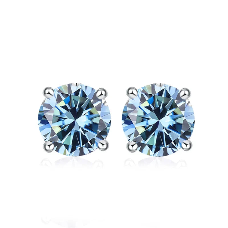 NeeTim 0.5ct 1ct 2ct Moissanite Stud Earrings for Women 925 Sterling Silver Pink Black Blue Grey Sparkling Lab Diamond Earring