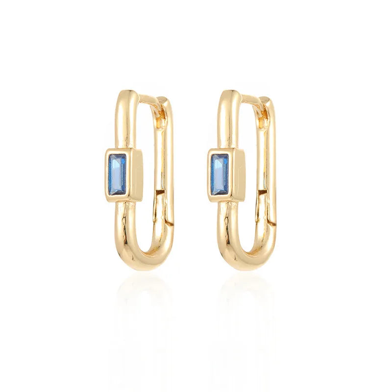 1pair Women's Colorful Zircon Square Ear Clip Geometric U-shape Hoop Earrings Daily Party Pairing With Jewelry