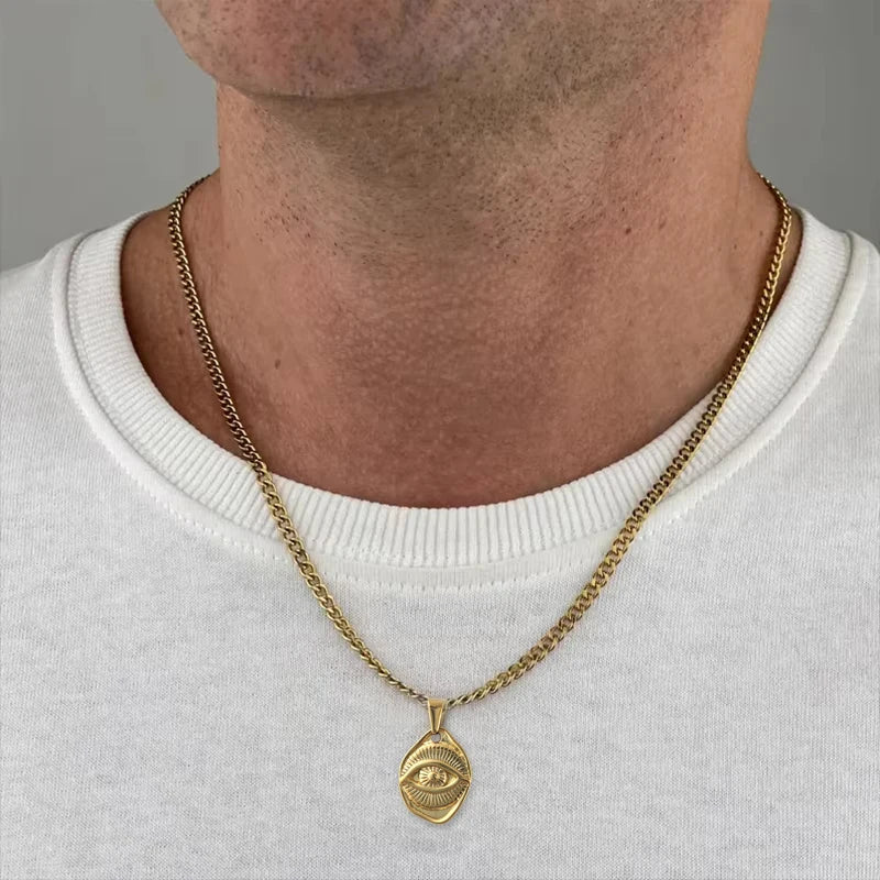 Hip Hop Eyes Evil Necklace - Devil's Eye Pendant Jewelry for Men Women | Gold Plated Stainless Steel Religious Gift