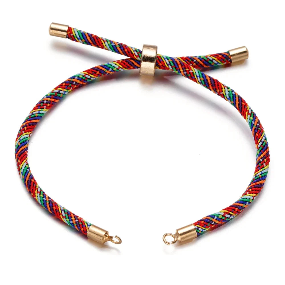 1pc Adjustable Nylon Braided Twisted Cords Slider Friendship Bracelets with Brass Cord End for Jewelry Making DIY Findings