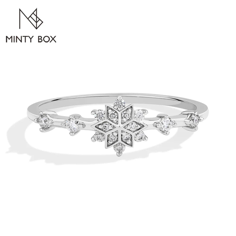 MINTYBOX Snowflake S925 Sterling Silver Moissanite Engagement Rings for Women Lab Diamond Ring 18K Gold Plated Fine Jewelry Gift