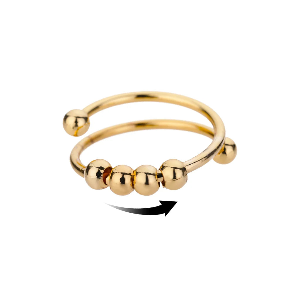 Punk Chunky Ball Rings For Women Men Gold Color Stainless Steel Anxiety Beads Ring Trendy Jewelry Finger Accessories Gift BFF