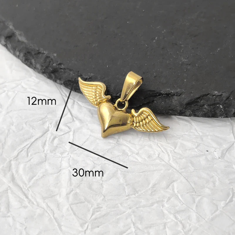 Tarnish Free Pendant Angel Cross Heart Diy Stainless Steel Gold Plated Vintage Charm for Women Necklace Jewelry Making