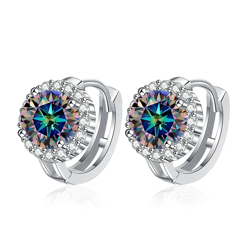 NeeTim 0.5ct 1ct Pink Moissanite Earrings Women S925 Silver Black Blue Green Grey Rainbow Lab Diamond Wedding Studs Earring