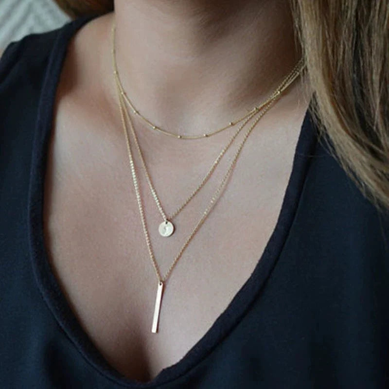 Fashion Layered Metal Bar Pendant Necklace for Women Daily Wear Gold Color Reactangle Clavicle Chain Collarbone Necklace Jewelry
